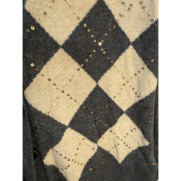 Banana Republic Womens Gray Argyle Sequin Cardigan Sweater S - Picture 4 of 10